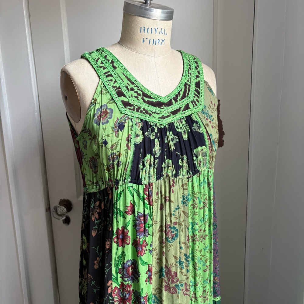 Green Boho Patchwork Maxi Dress - image 7